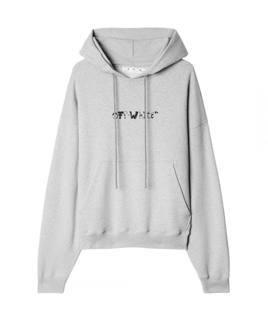 Off White Mens Face Design Skate Fit Grey Hoodie Cotton - Size Large